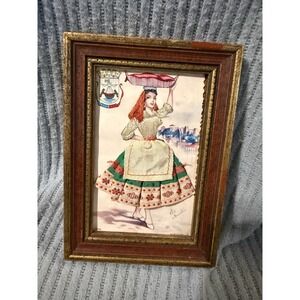 ARTIST SIGNED LISBOA PORTUGUL 2 SILK DRESS VINTAGE POSTCARD Framed
